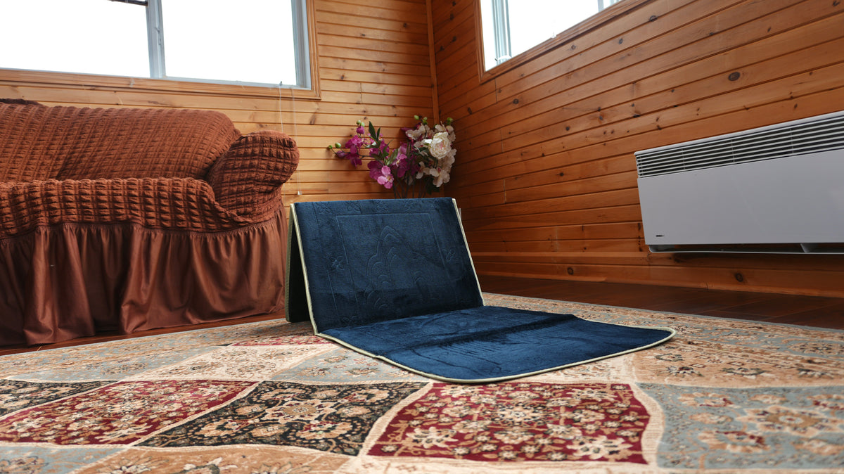 Navy Blue Prayer Mat with Backrest